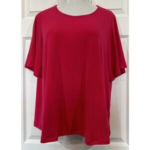 Susan Graver Liquid Knit Stretch Hot Pink Top Blouse Flutter Sleeve Plus Size 1X